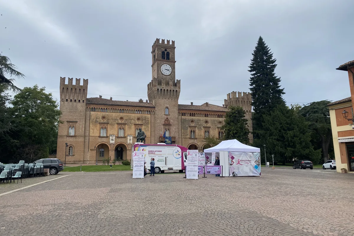 Piazza Giuseppe Verdi a Busseto, sede della Giornata della Prevenzione Rosa